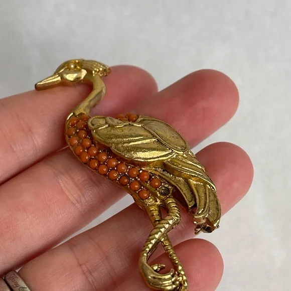 Hobe Heron Coral Brooch